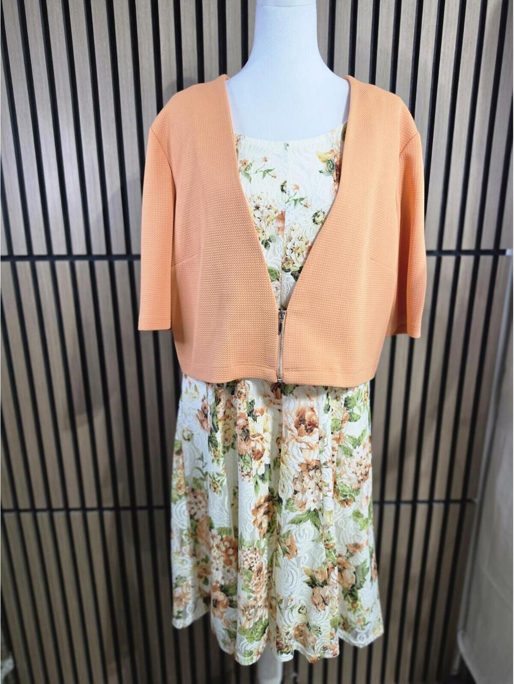 Perceptions New York Floral Dress & Peach Cardigan Set Women XL Ribbon